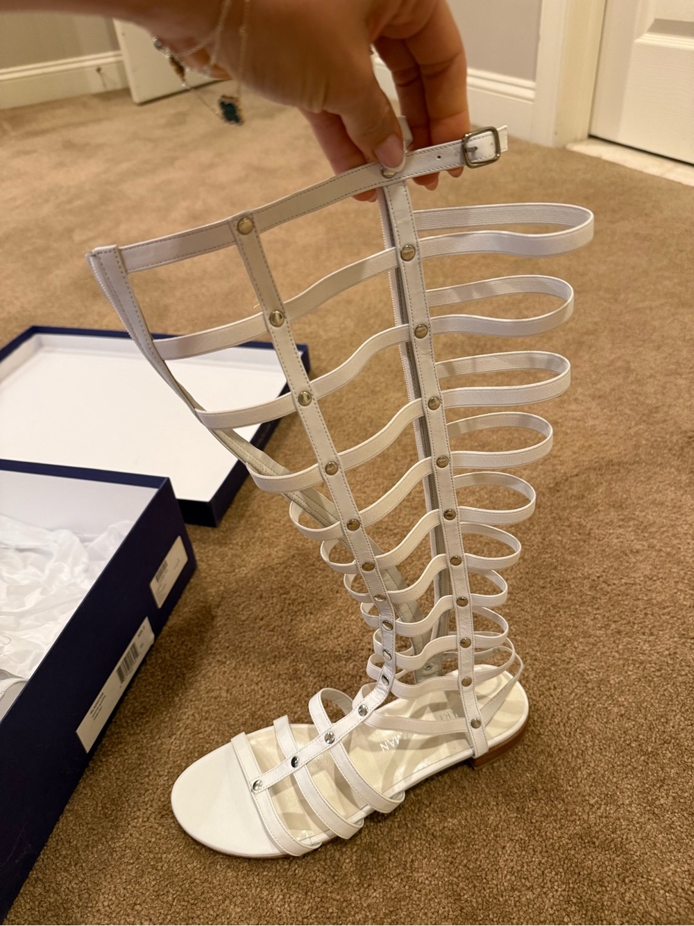 Stuart Weitzman White Gladiator Knee-High Strappy Sandal